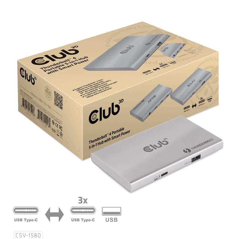 Club 3D Thunderbolt 4 5-in-1 Portable Hub with Smart Power CSV-1580