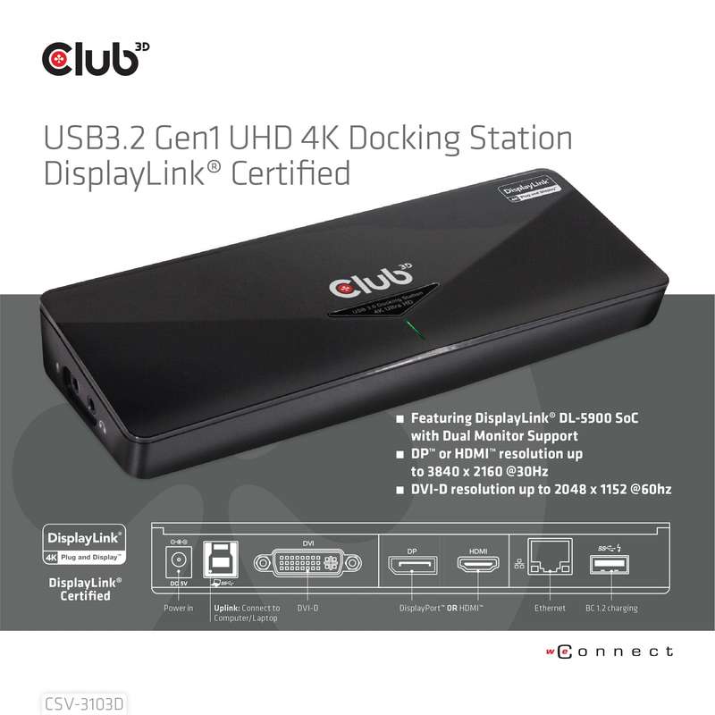 Club 3D USB 3.2 Gen1 4K Docking Station CSV-3103D