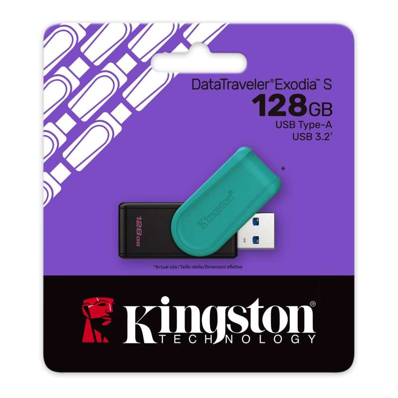 Kingston Technology DataTraveler Exodia S 128GB USB 3.2 Black and Turquoise USB Flash Drive DTXS/...