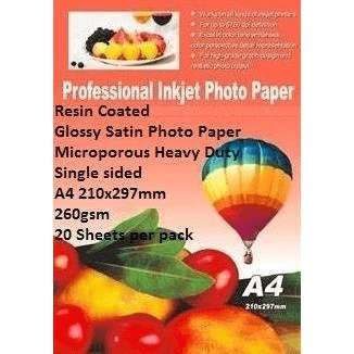 E-Box Resin Coated A4 Heavy Duty Glossy Satin Photo Paper Single Sided 20-sheet ERCGSS-260GSM-20