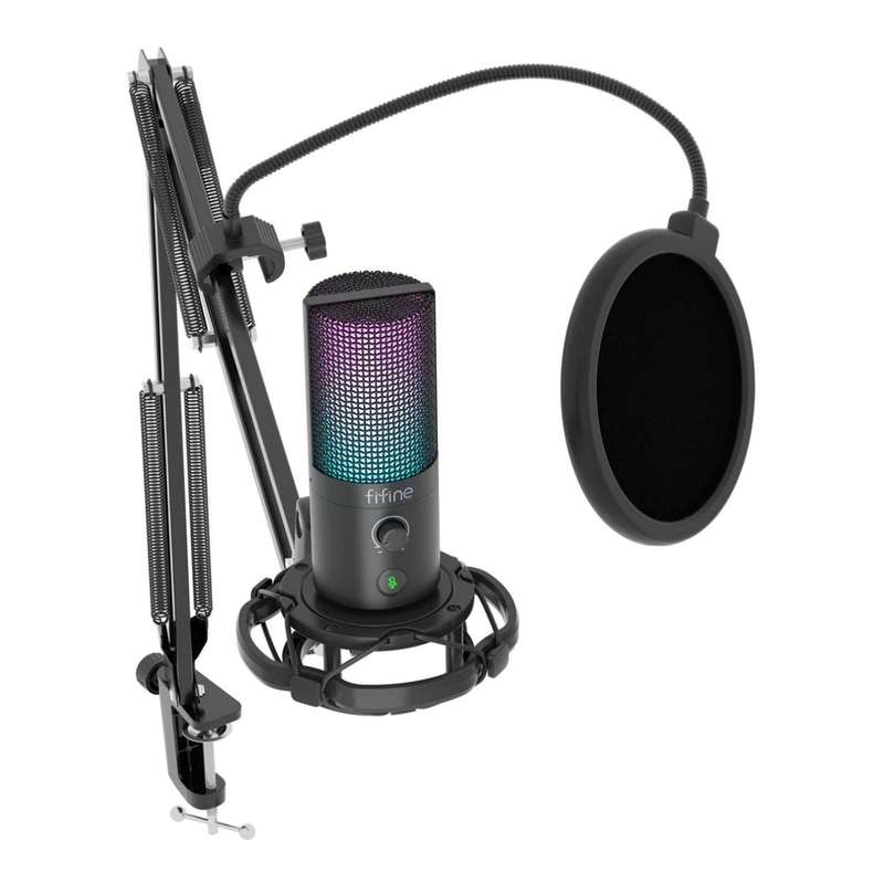 Fifine T669 Pro3 RGB Microphone with Pop Filter and Boom Arm Stand FF-T669-PRO3