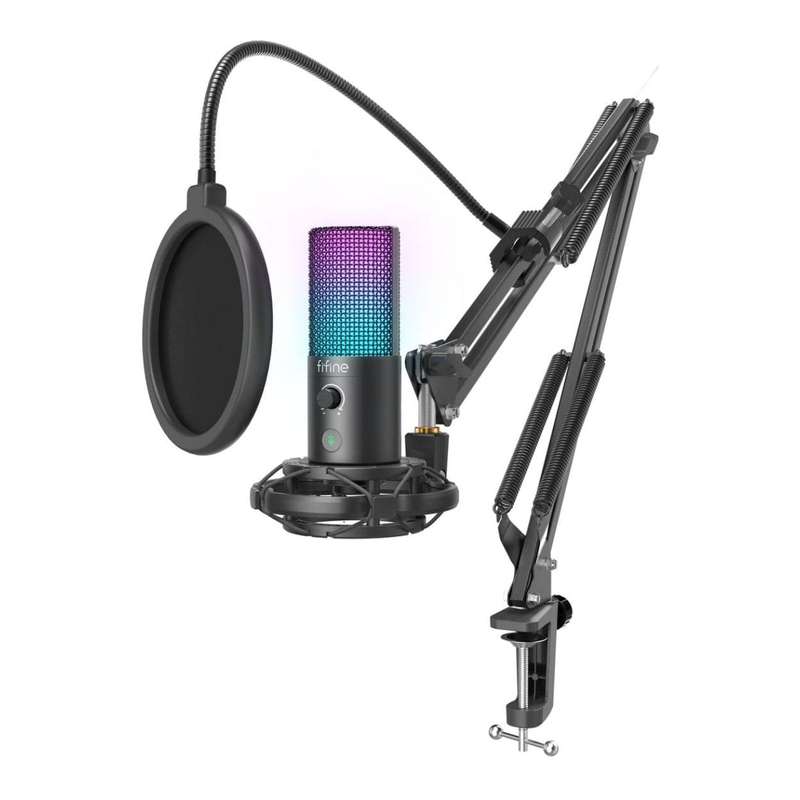 Fifine T669 Pro3 RGB Microphone with Pop Filter and Boom Arm Stand FF-T669-PRO3