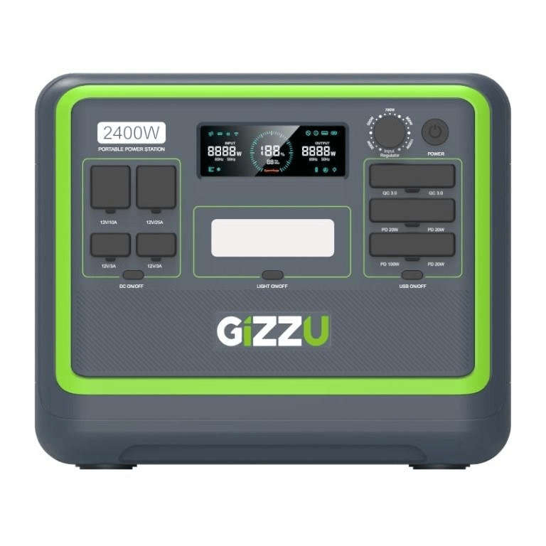 Gizzu Hero Pro 2400W 2048Wh UPS Fast Charge LifePO4 Portable Power Station with 2x SA Power Plugs...