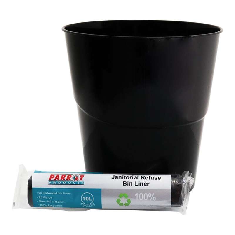 Parrot Janitorial 10L Waste Bin and 22 Micron Refuse Bag Combo GR071