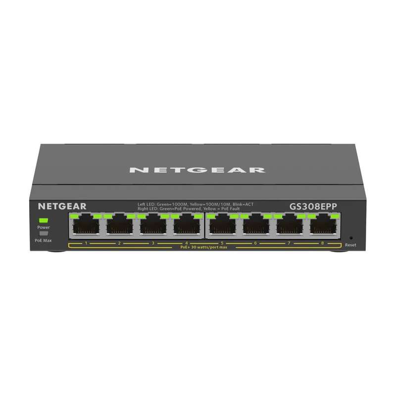 Netgear GS308EPP Managed Switch L2/L3 Gigabit Ethernet PoE Black GS308EPP-100PES