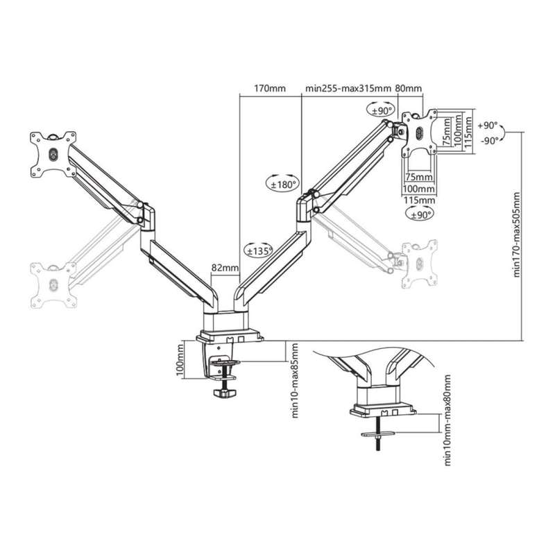 Brateck LDT34-C024 17-32-inch Dual Monitor Desk Mount Monitor Arm 9KG