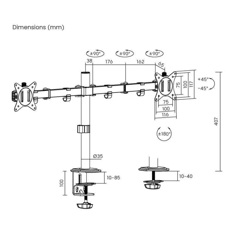 Lumi 17 to 32-inch Dual Steel Articulating Monitor Mount LDT66-C024