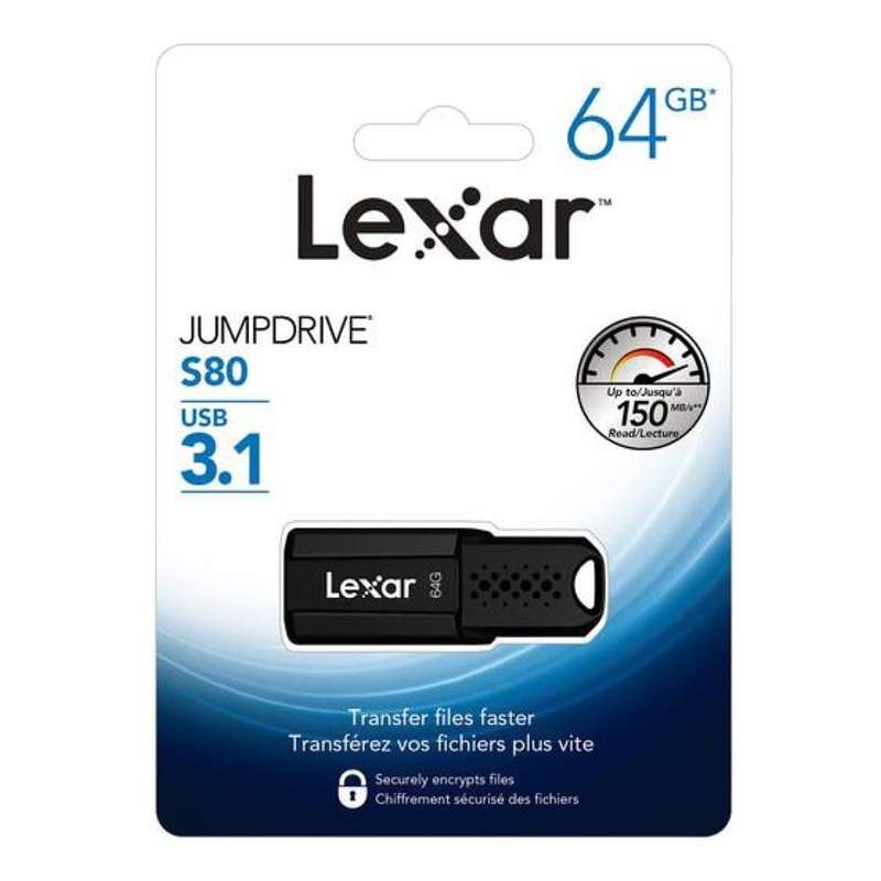 Lexar Jumpdrive S80 64GB USB 3.1 Flash Drive Black LJDS080064G-BNBNG