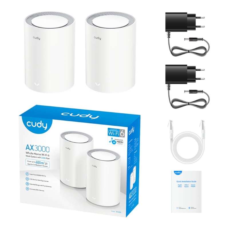 Cudy AX3000 Wi-Fi 6 Mesh Kit 2-pack White M3000W(2-Pack)