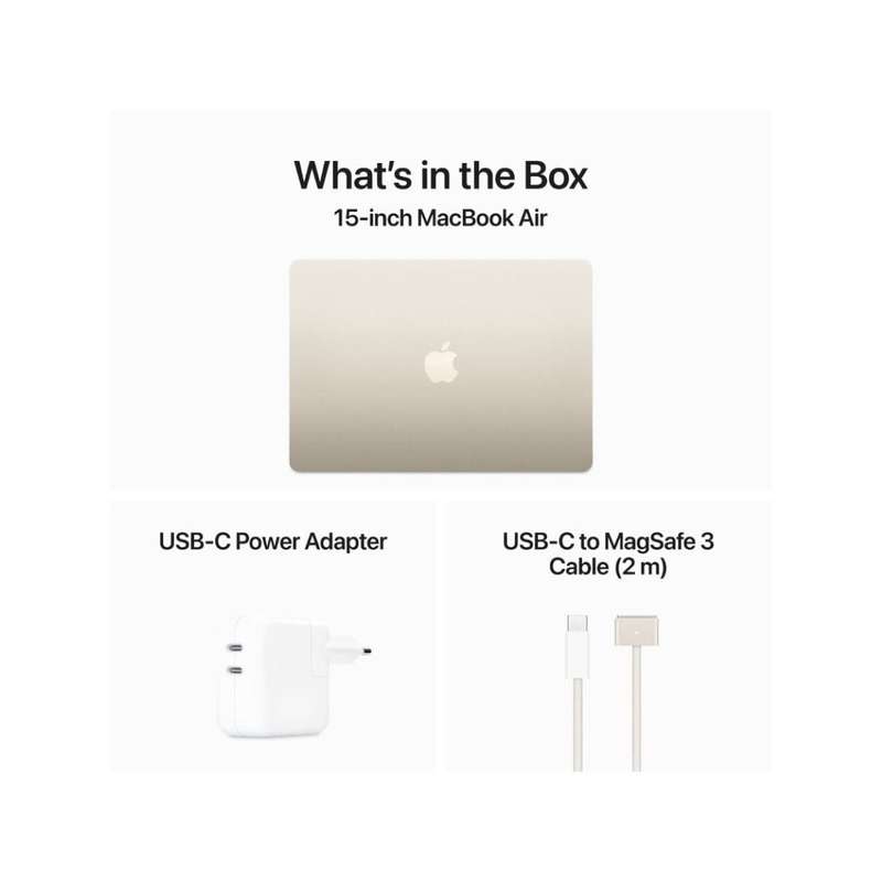 Apple MacBook Air 15.3-inch Retina Laptop - Apple M3 256GB SSD 16GB RAM macOS Starlight