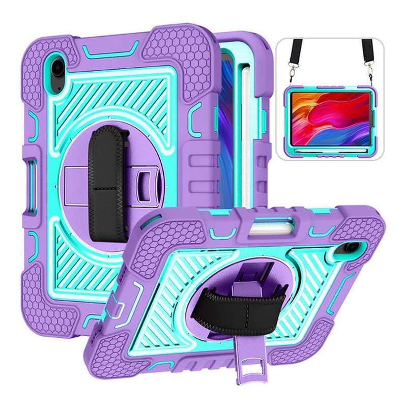 Tuff-Luv Armour Jack Rugged Case with Strap for Apple iPad Mini 6/7 Purple/Turquoise MF3796