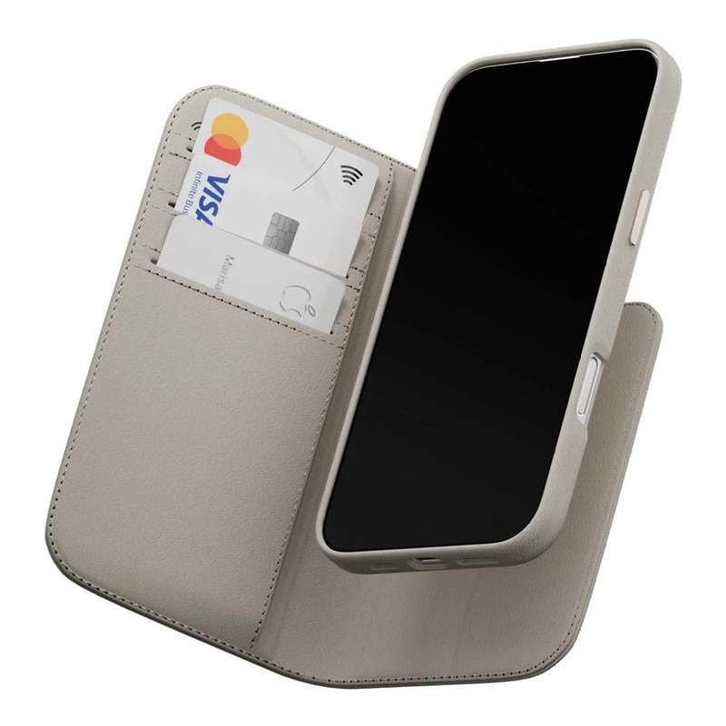 MagEasy Card Folio M Flip Leather Phone Case for iPhone 16 Plus - Starlight MPH667263SI24
