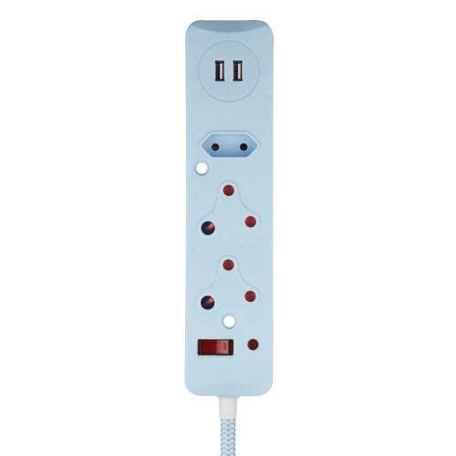 Switched 50cm 3-way Surge Protected Multiplug with Dual 2.4A USB Ports Braided Cord - Blue MS-850...