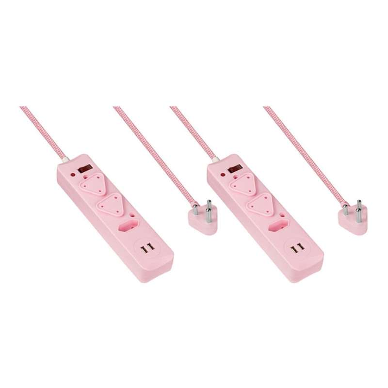 Switched 3-Way Surge Multiplug with USB 0.5m Pink 2-pack MS-8501-05-PK-BUN