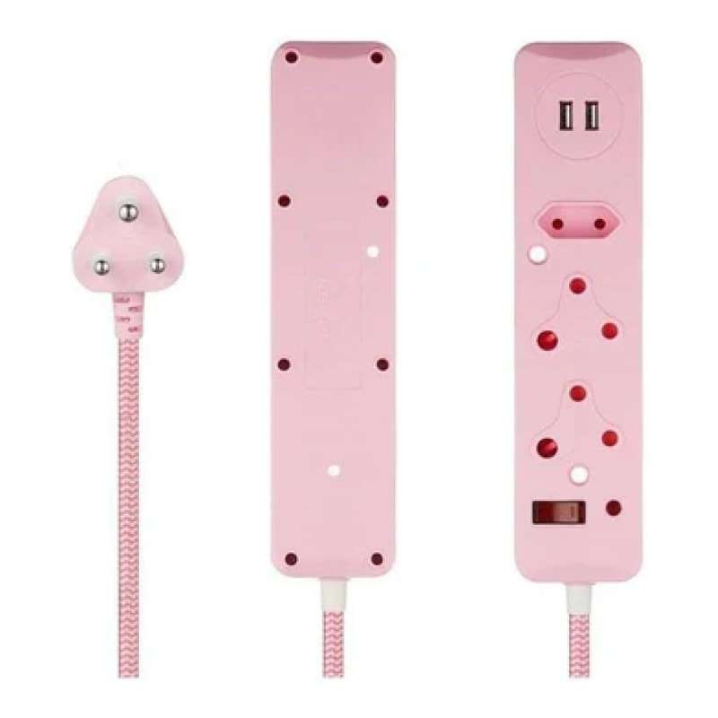 Switched 3-Way Surge Multiplug with USB 0.5m Pink 2-pack MS-8501-05-PK-BUN