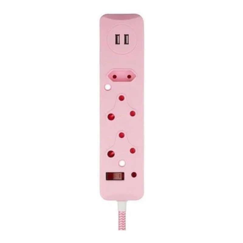 Switched 3-Way Surge Multiplug with USB 0.5m Pink 2-pack MS-8501-05-PK-BUN