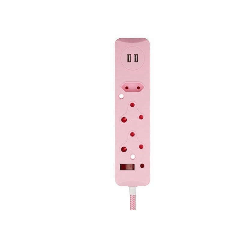 Switched 50cm 3-way Surge Protected Multiplug with Dual 2.4A USB Ports Braided Cord - Pink MS-850...