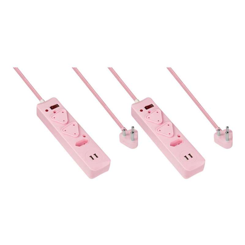 Switched 3-Way Surge Multiplug with USB 3m Pink 2-pack MS-8501-3-PK-BUN