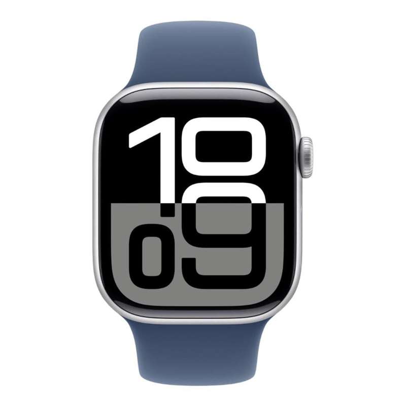 Apple Watch Series 10 GPS 46mm Silver Aluminium Case with Denim Sport Band - Medium/Large MWWM3QA/A