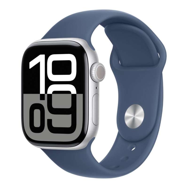 Apple Watch Series 10 GPS 46mm Silver Aluminium Case with Denim Sport Band - Medium/Large MWWM3QA/A