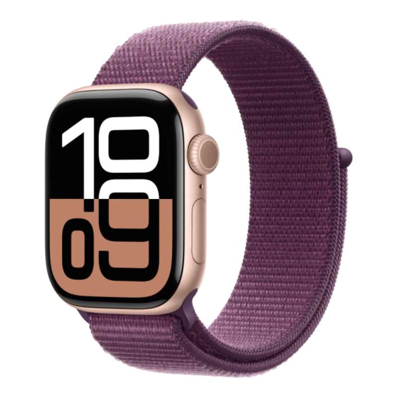 Apple Watch Series 10 GPS LTE 42mm Rose Gold Aluminium Case with Plum Sport Loop MWXC3QA/A