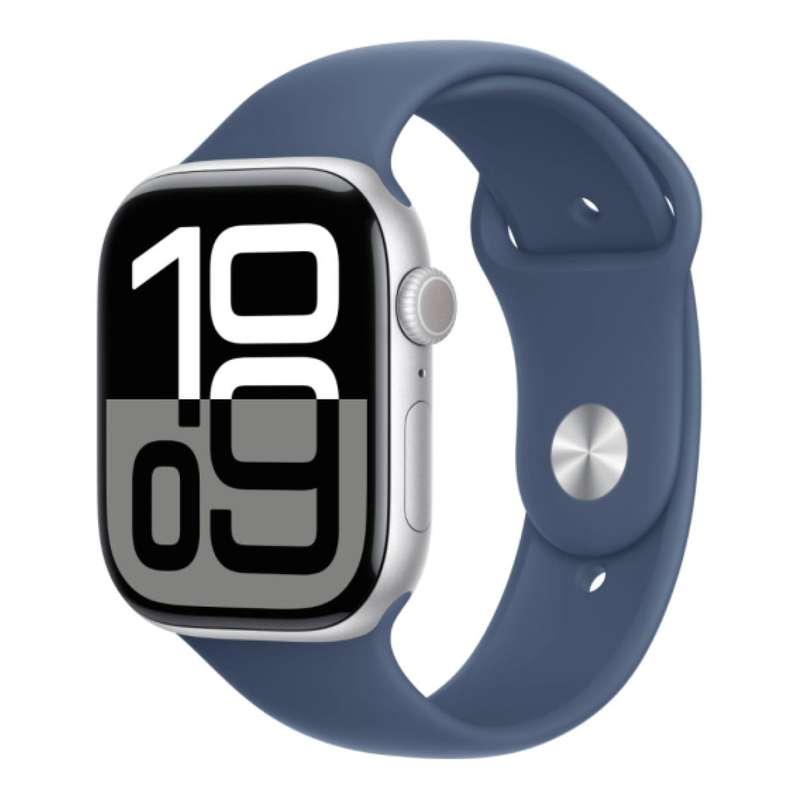 Apple Watch Series 10 GPS LTE 46mm Silver Aluminium Case with Denim Sport Band - Medium/Large MWY...