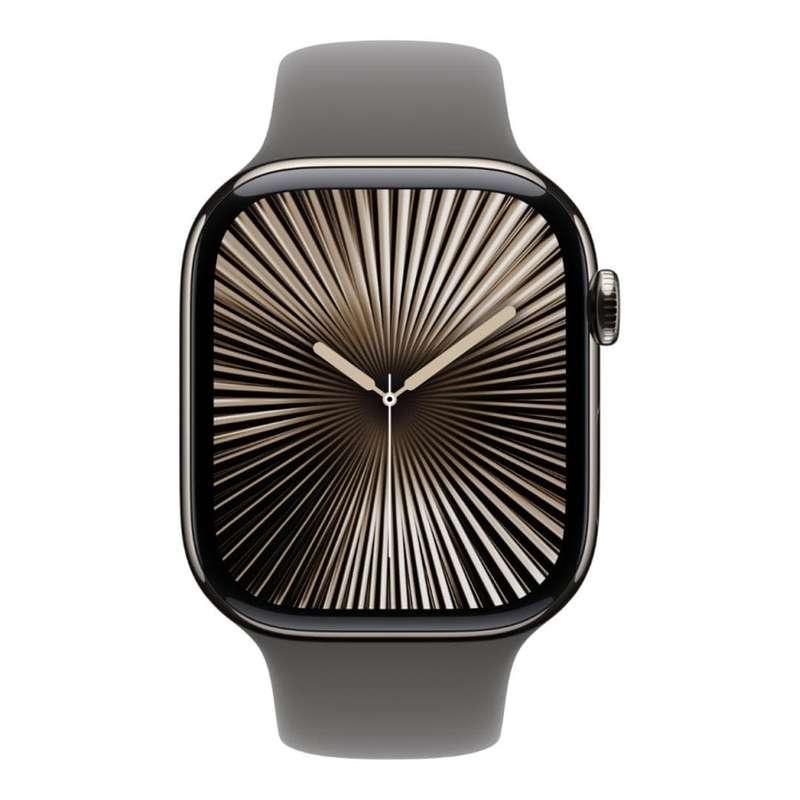 Apple Watch Series 10 GPS + Cellular 46mm Natural Titanium Case with Stone Grey Sport Band M/L MW...