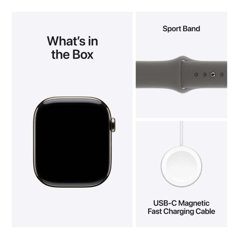 Apple Watch Series 10 GPS + Cellular 46mm Natural Titanium Case with Stone Grey Sport Band M/L MW...