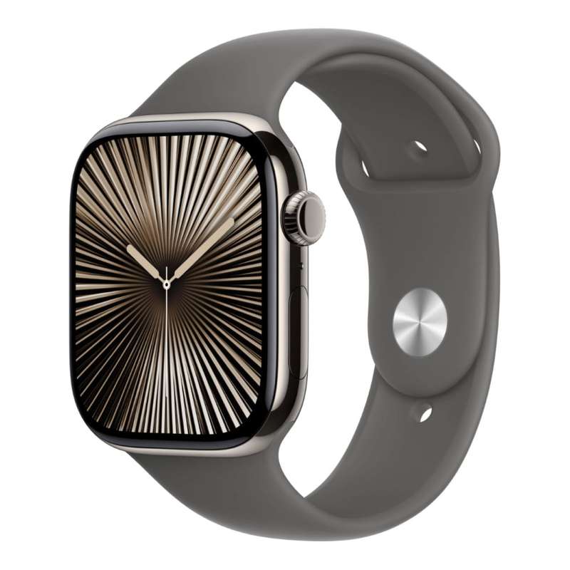 Apple Watch Series 10 GPS + Cellular 46mm Natural Titanium Case with Stone Grey Sport Band M/L MW...