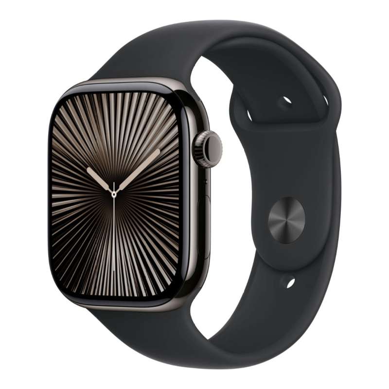 Apple Watch Series 10 GPS LTE 46mm Slate Titanium Case with Black Sport Band - Medium/Large MWYE3...