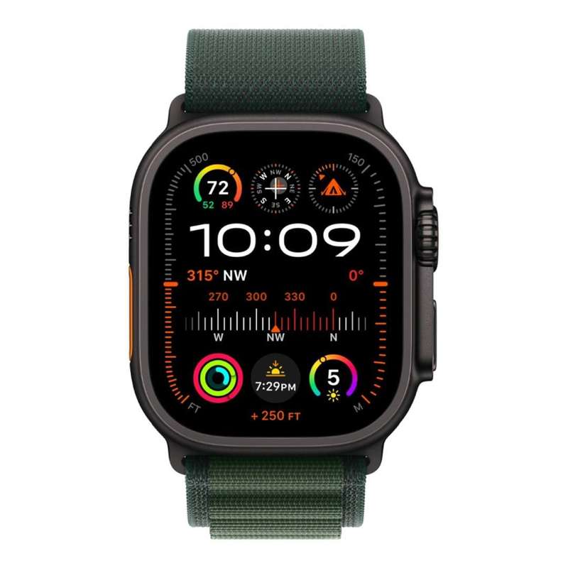 Apple Watch Ultra 2 GPS + Cellular 49mm Black Titanium Case with Dark Green Alpine Loop Small MX4...