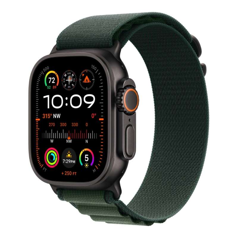 Apple Watch Ultra 2 GPS + Cellular 49mm Black Titanium Case with Dark Green Alpine Loop Small MX4...