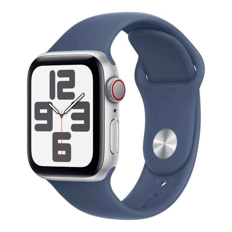 Apple Watch SE GPS + Cellular 44mm Silver Aluminium Case with Denim Sport Band S/M MXGP3QA/A