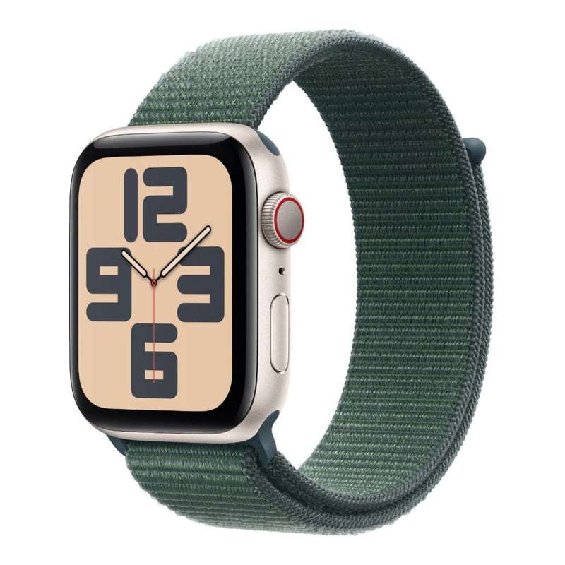 Apple Watch SE GPS + Cellular 44mm Starlight Aluminium Case with Lake Green Sport Loop MXGV3QA/A