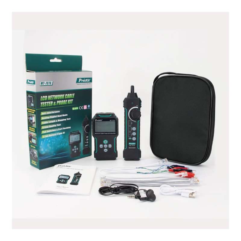 Pro'sKit MT-7076 LCD PoE Network Cable Tester and Probe Kit