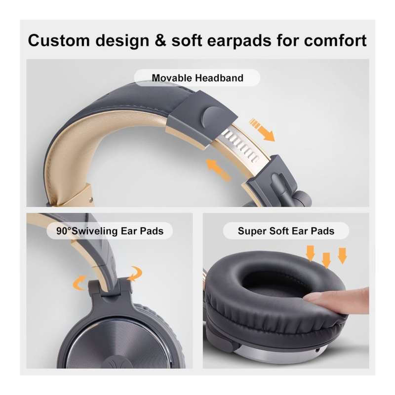 Oneodio Pro 10 Professional Wired Over Ear DJ and Studio Monitoring Headphones - Grey Gold