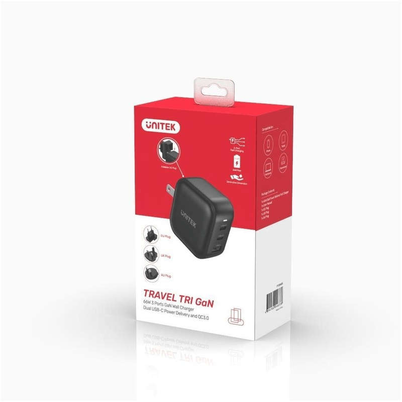 Unitek66W 3-PortUSB TravelChargerBlackP1108ABK