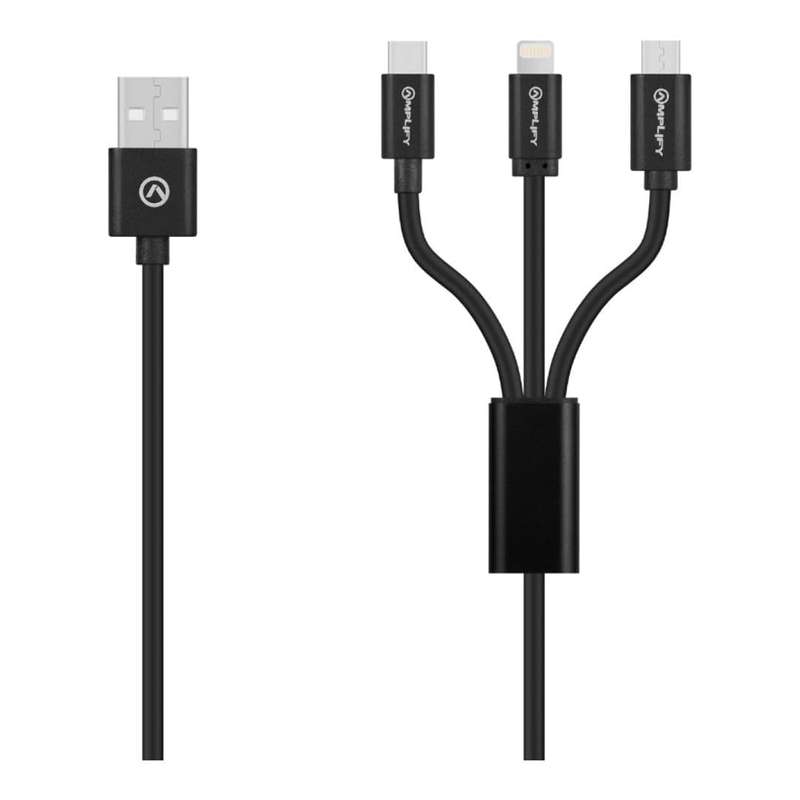 Pro Bass On The Go 3-in-1 1m Multi Charging Cable Black PB-PDQ003-BK