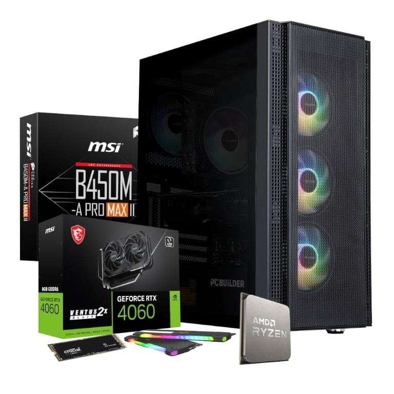 PCBuilder BARRICADE Gaming Desktop PC - AMD Ryzen 5 5600X 1TB SSD 16GB RAM GeForce RTX 4060 Win 1...