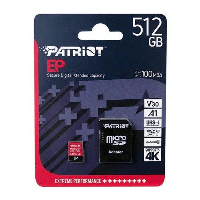 Patriot EP 512GB microSDXC V30 A1 Memory Card with SD Adapter PEF512GEP31MCX