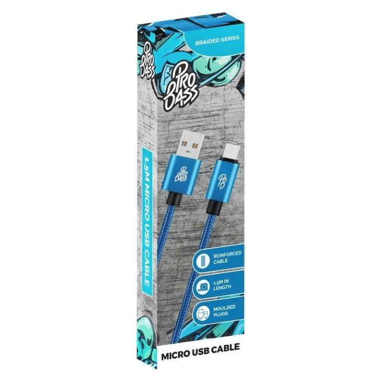 Pro Bass Braided Series 1.5m Micro USB Cable - Blue PR-20005-BL