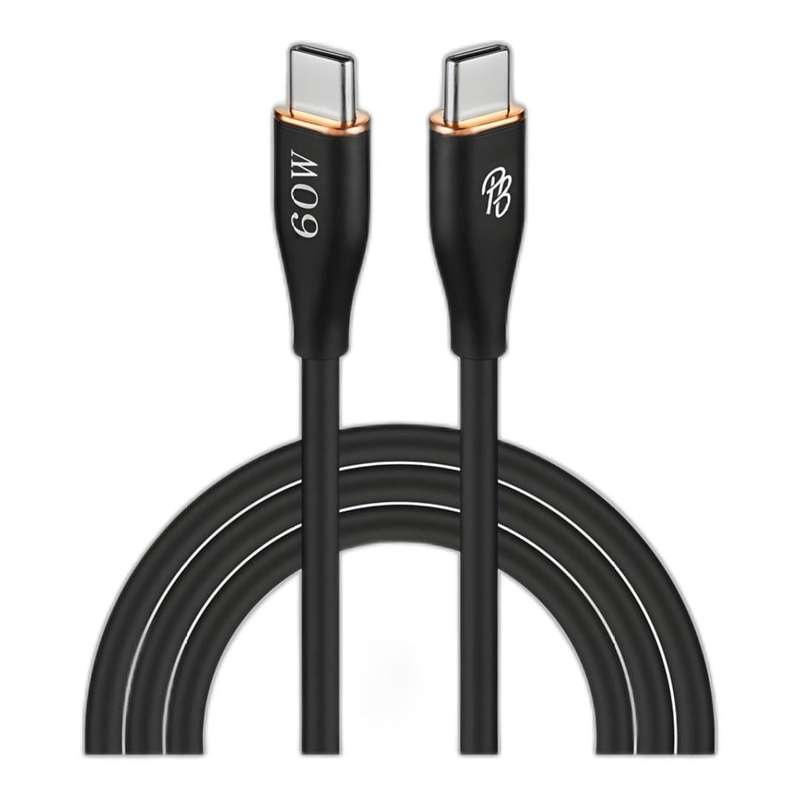 Pro Bass FlexiCord Series 60W Type-C Male to Male Charging Cable Black 2m PR-20016-BK