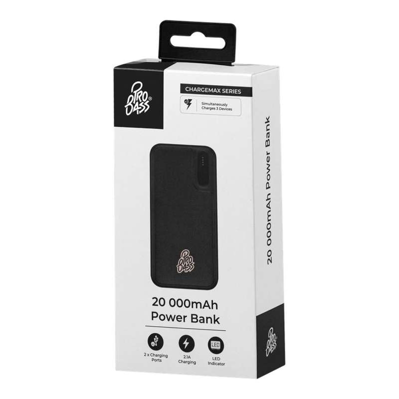Pro Bass ChargeMax 20,000mAh Power Bank Black PR-9006-BK20