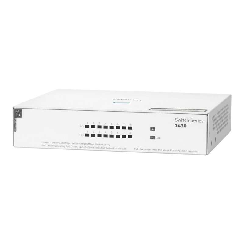 HPE Networking Instant On 1430 8-port Class4 Unmanaged L2 Gigabit Ethernet PoE Switch White R8R46A