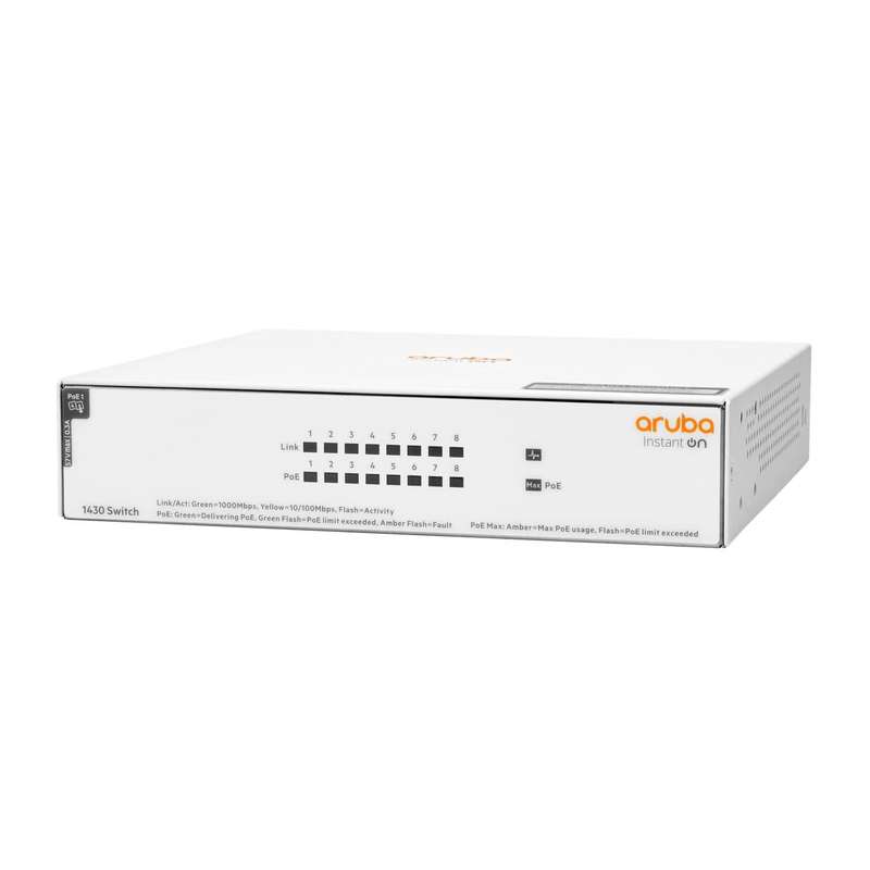 HPE Networking Instant On 1430 8-port Class4 Unmanaged L2 Gigabit Ethernet PoE Switch White R8R46A