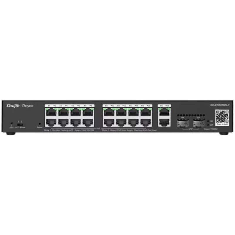 Reyee 18-port Gigabit with 16 PoE 250W 2SFP Smart Managed Switch RG-ES220GS-P