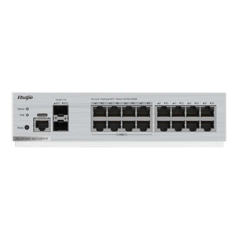 Ruijie Networks RG-SF2920-16GT2SFP-P 16-port GE 2 x Gigabit Uplink Optical Ports All-Optical PoE ...