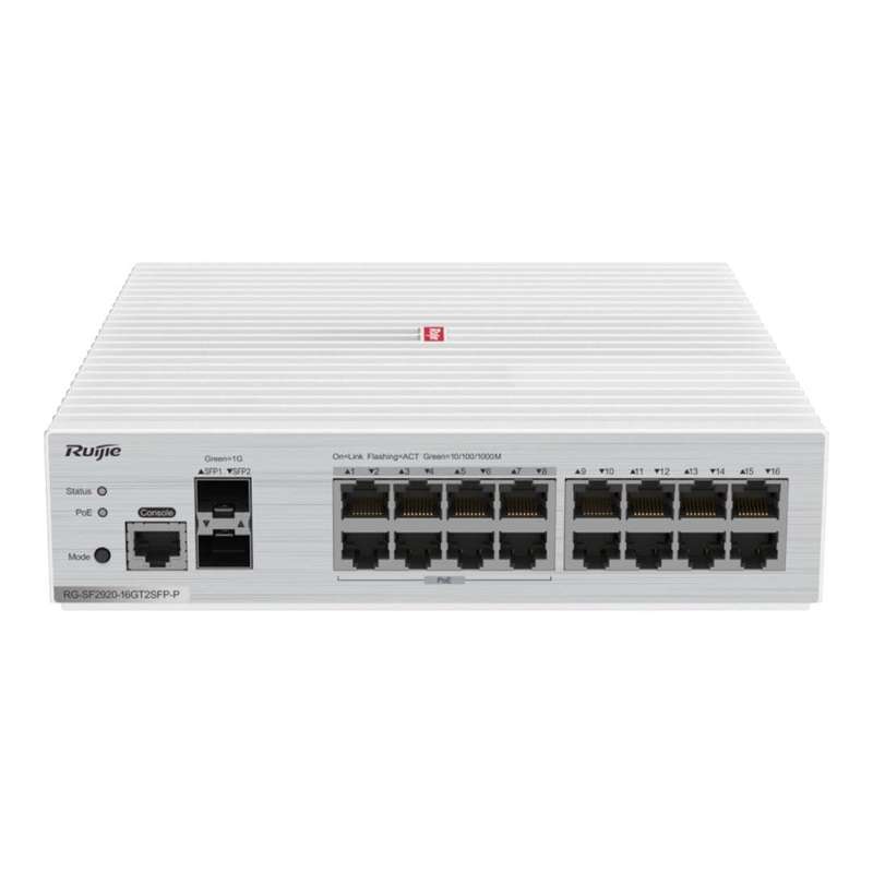 Ruijie Networks RG-SF2920-16GT2SFP-P 16-port GE 2 x Gigabit Uplink Optical Ports All-Optical PoE ...