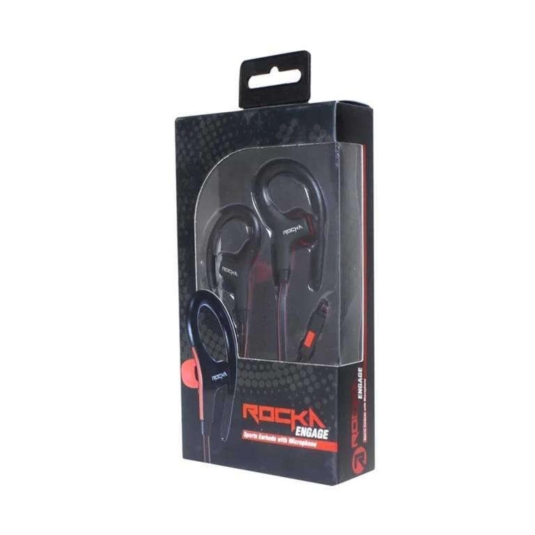 Rocka Engage Series Earhook Earphones with Mic Black and Red RK-1003-BKRD
