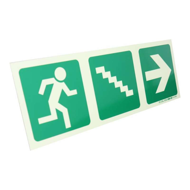 Parrot Photoluminescent 190mm Safety Sign E16 Running Man and Stairs Going Down and Arrow Right S...